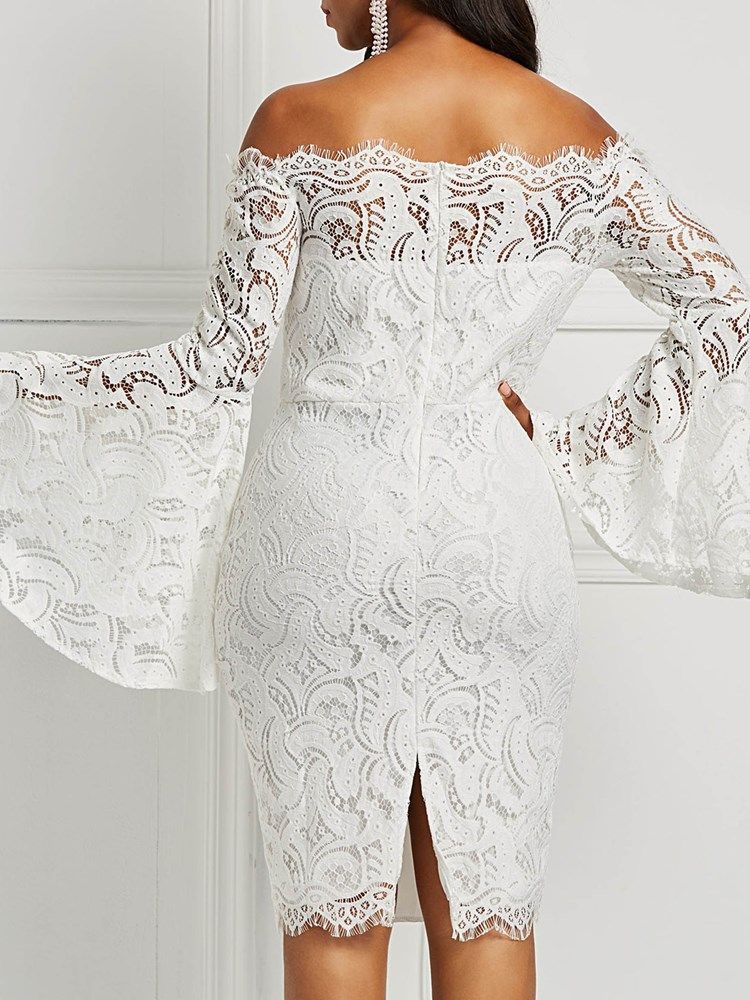 Hollow Flare Sleeve Lace Bodycon Klänning För Kvinnor