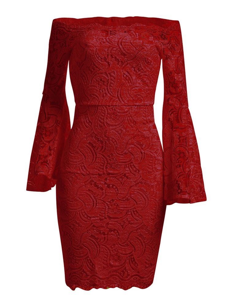 Hollow Flare Sleeve Lace Bodycon Klänning För Kvinnor
