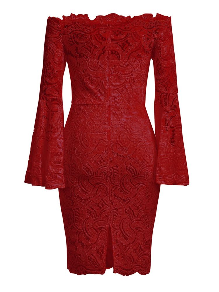 Hollow Flare Sleeve Lace Bodycon Klänning För Kvinnor