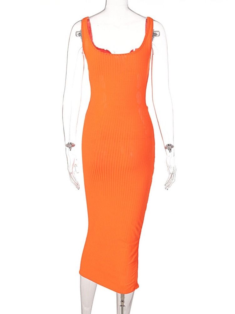 Hollow Mid-Calf Ärmlös Plain Bodycon Klänning