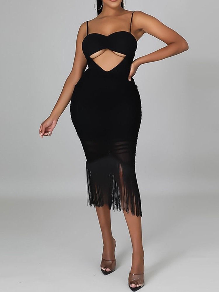 Hollow Mid-Calf Sleeveless Bodycon Klänning
