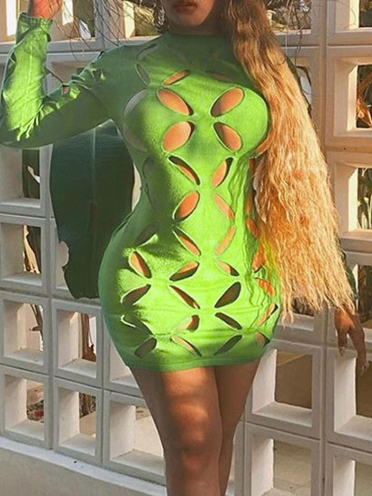 Ihålig Rund Hals Ovanför Knä Fall Western Bodycon Klänning