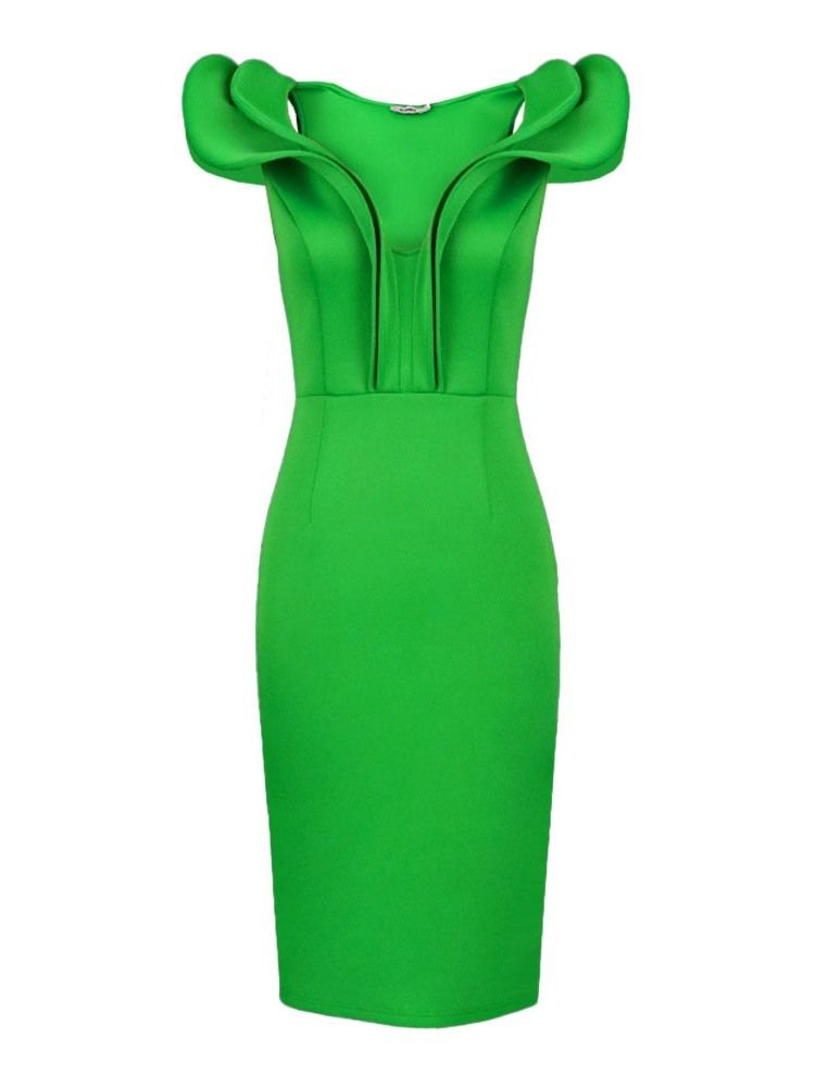 Kepsärm Falbala Knälång Tröja Office Lady Bodycon Klänning