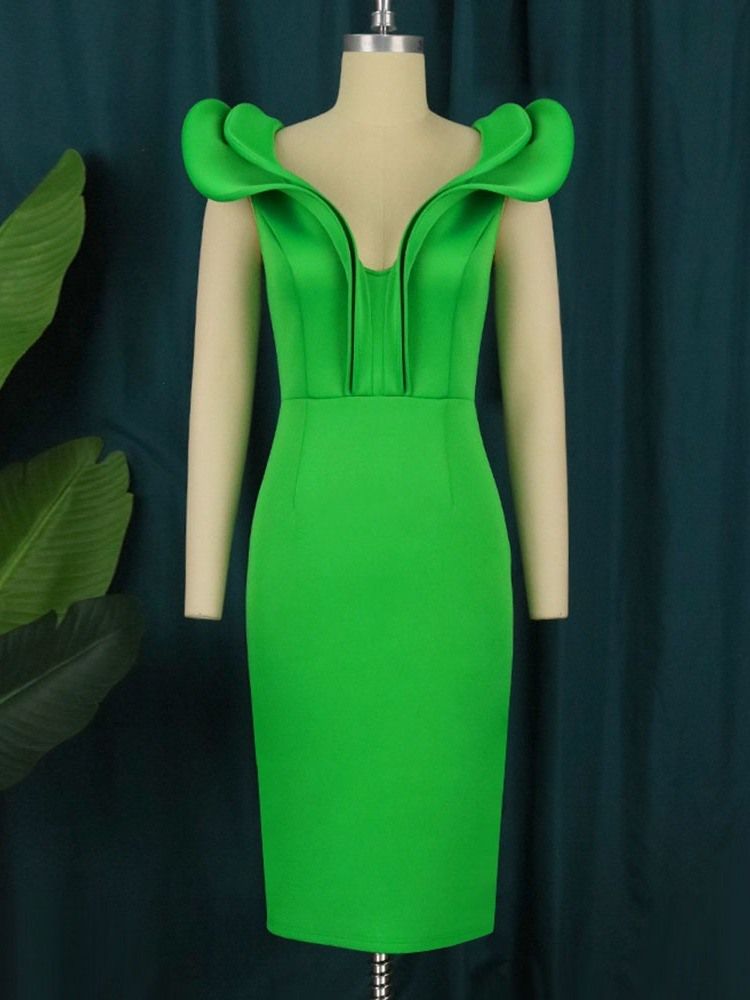 Kepsärm Falbala Knälång Tröja Office Lady Bodycon Klänning