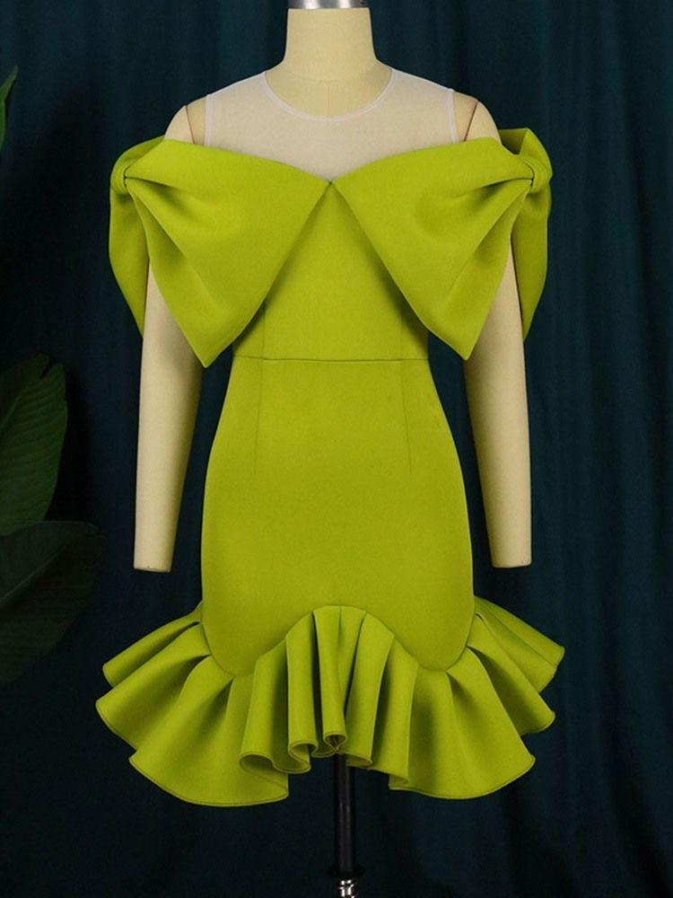 Knälång Bowknot Kortärmad Pullover Mermaid Bodycon Klänning