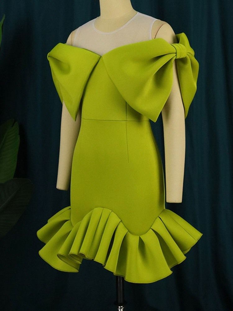 Knälång Bowknot Kortärmad Pullover Mermaid Bodycon Klänning