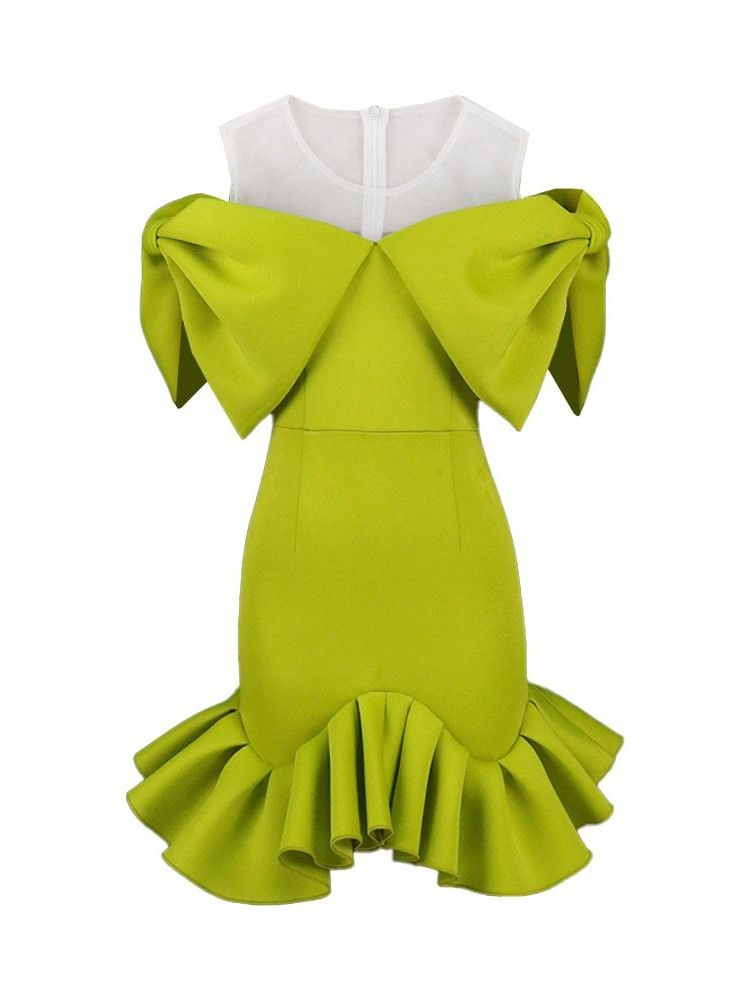 Knälång Bowknot Kortärmad Pullover Mermaid Bodycon Klänning