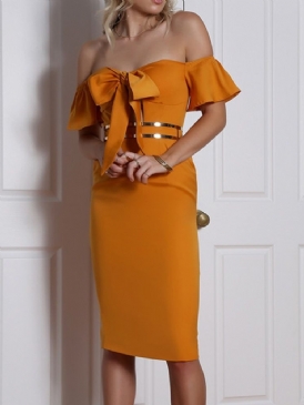 Knälång Kortärmad Bowknot Sweet Pullover Bodycon Klänning