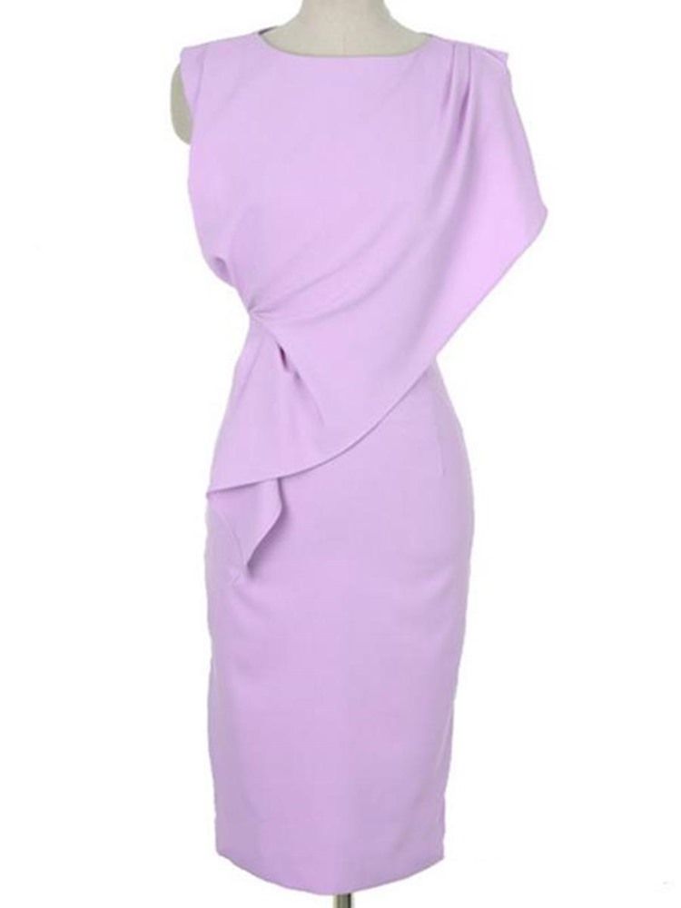 Knälång Kortärmad Rundhalsad Dragkedja Hög Midja Bodycon Klänning