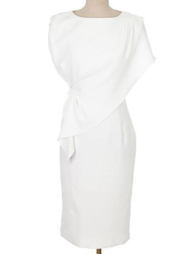 Knälång Kortärmad Rundhalsad Dragkedja Hög Midja Bodycon Klänning