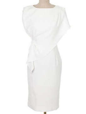 Knälång Kortärmad Rundhalsad Dragkedja Hög Midja Bodycon Klänning