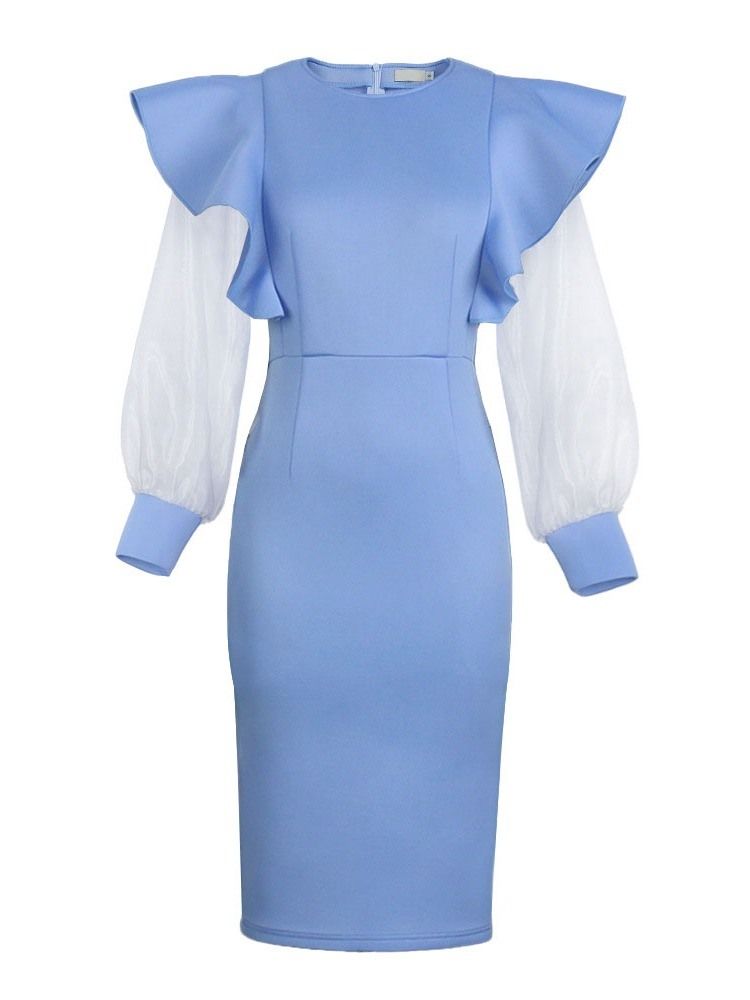 Knälång Långärmad Rundhalsad Bodycon High Waist Bodycon Klänning