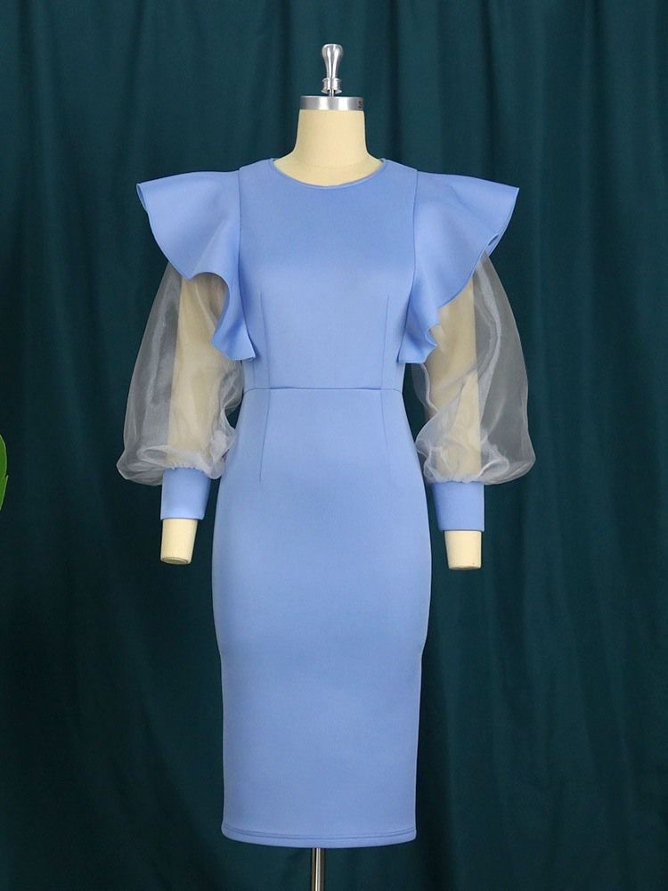 Knälång Långärmad Rundhalsad Bodycon High Waist Bodycon Klänning