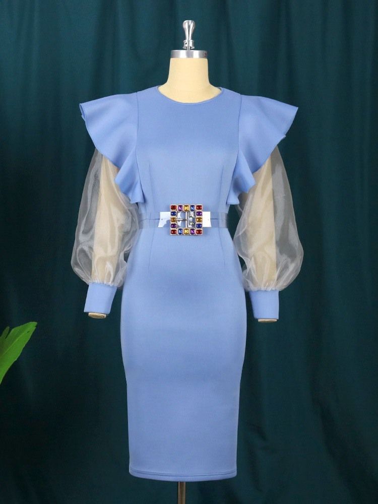 Knälång Långärmad Rundhalsad Bodycon High Waist Bodycon Klänning