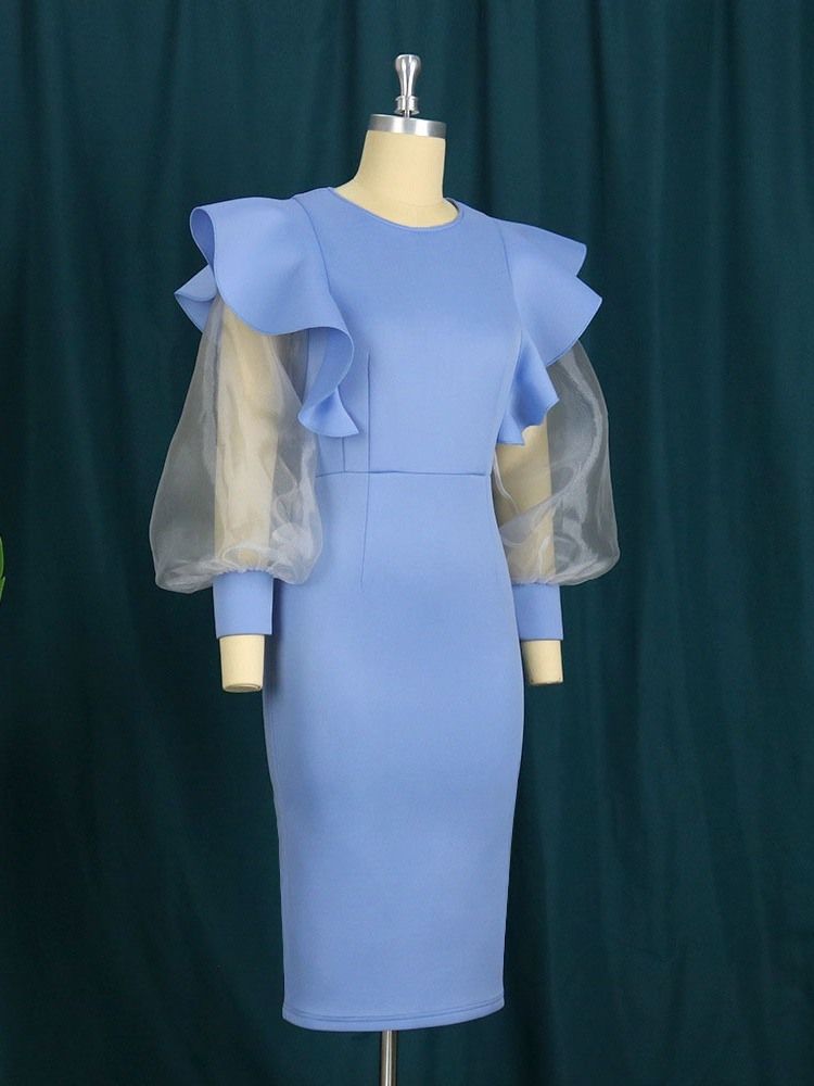 Knälång Långärmad Rundhalsad Bodycon High Waist Bodycon Klänning