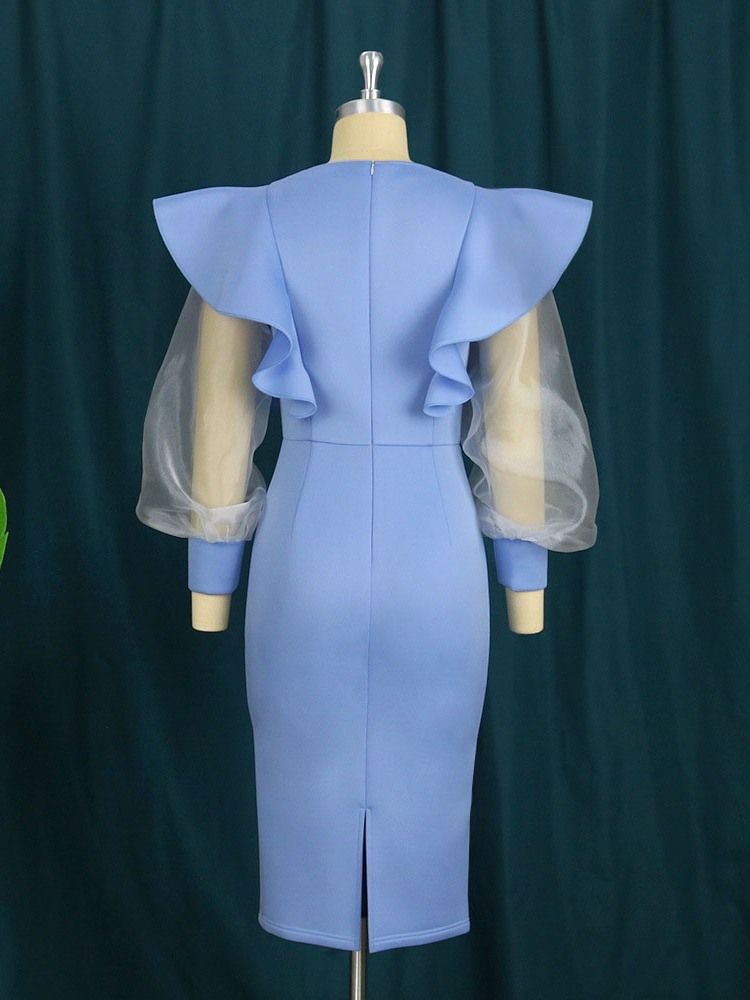 Knälång Långärmad Rundhalsad Bodycon High Waist Bodycon Klänning