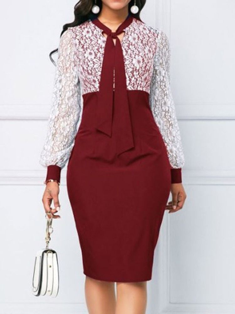 Knälång Lapptäcke Långärmad Bodycon-Klänning