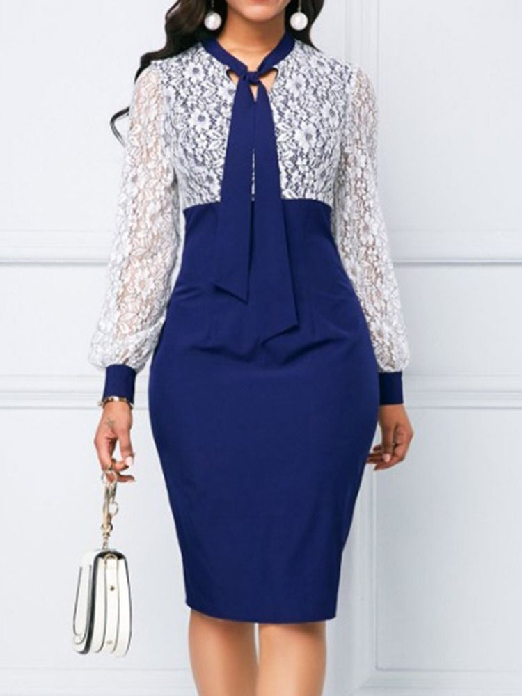 Knälång Lapptäcke Långärmad Bodycon-Klänning