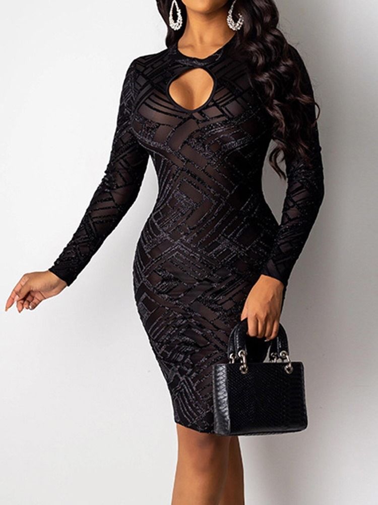 Knälång Rundhalsad Genomskinlig Vanlig Pullover Bodycon-Klänning