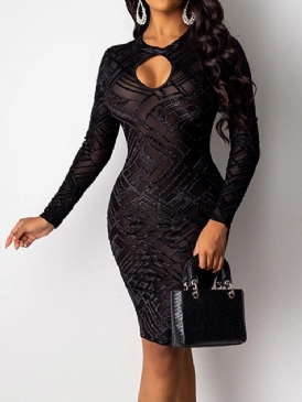 Knälång Rundhalsad Genomskinlig Vanlig Pullover Bodycon-Klänning