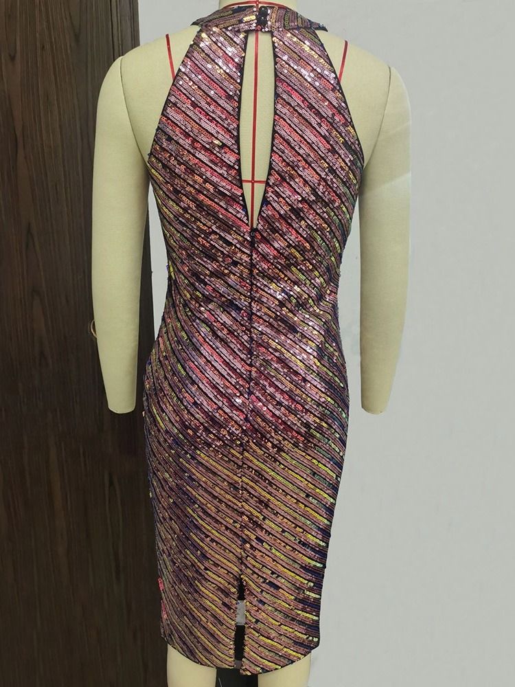 Knälånga Paljetter Ärmlös Mid Midja Sommar Bodycon Klänning