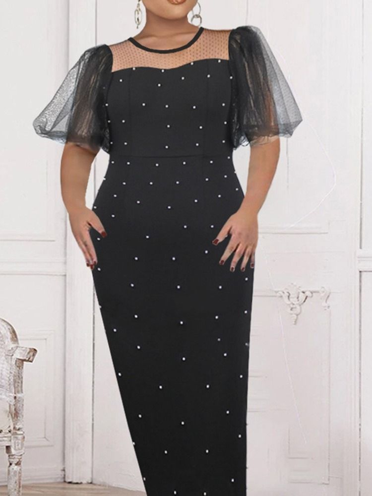 Kortärmad Ankellång Mesh Formell Pullover Bodycon Klänning Plus Size