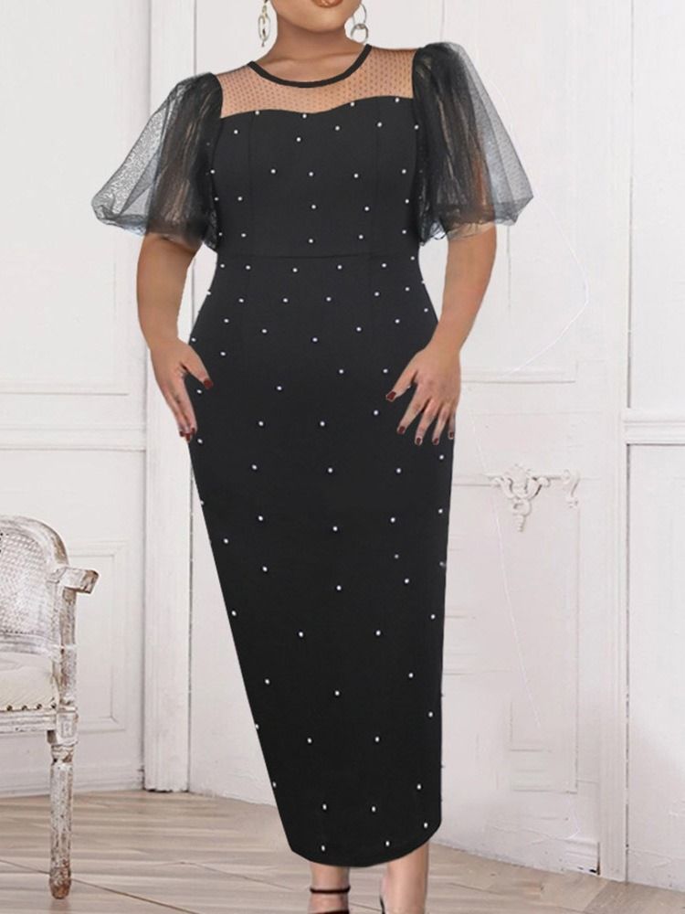 Kortärmad Ankellång Mesh Formell Pullover Bodycon Klänning Plus Size