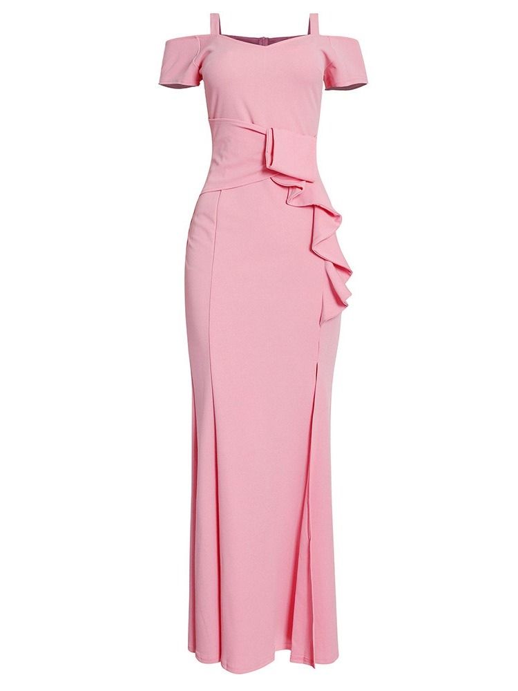 Kortärmad Delad Golvlång Fashion Bodycon-Klänning