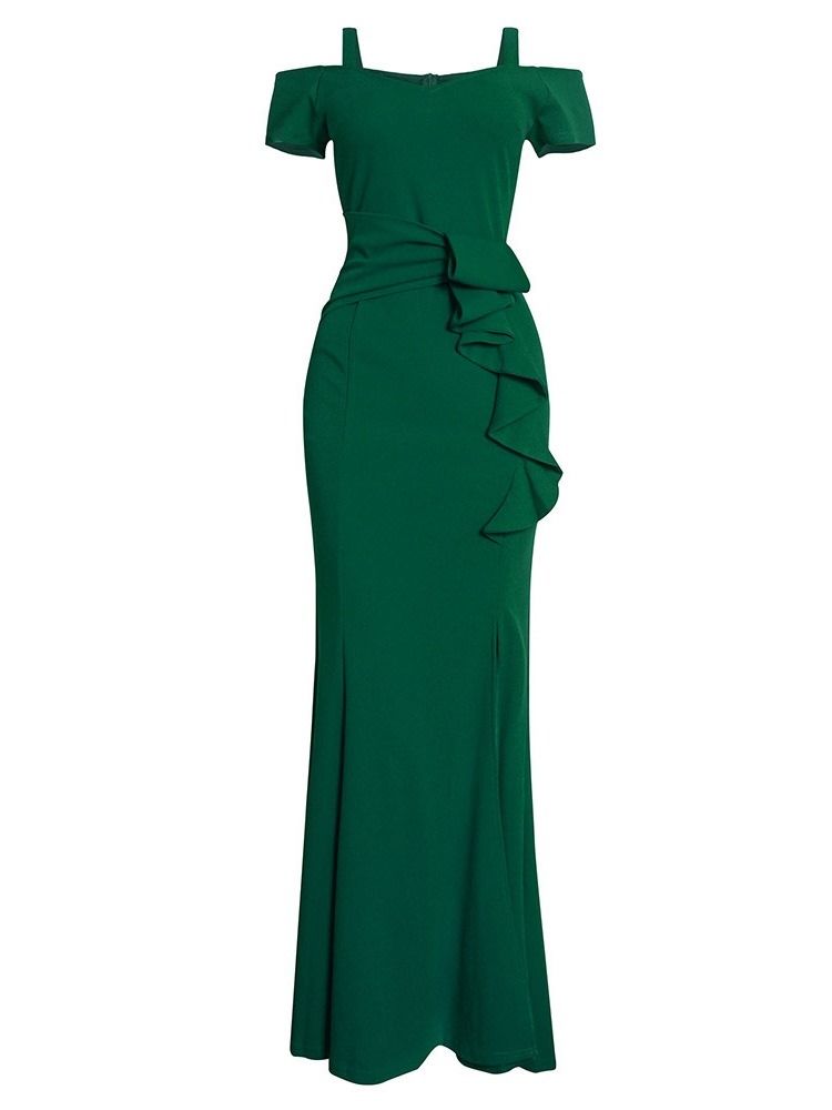 Kortärmad Delad Golvlång Fashion Bodycon-Klänning