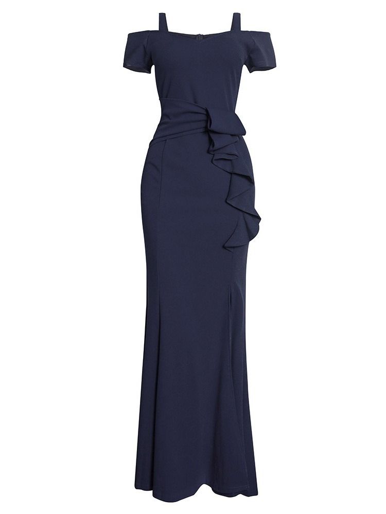 Kortärmad Delad Golvlång Fashion Bodycon-Klänning