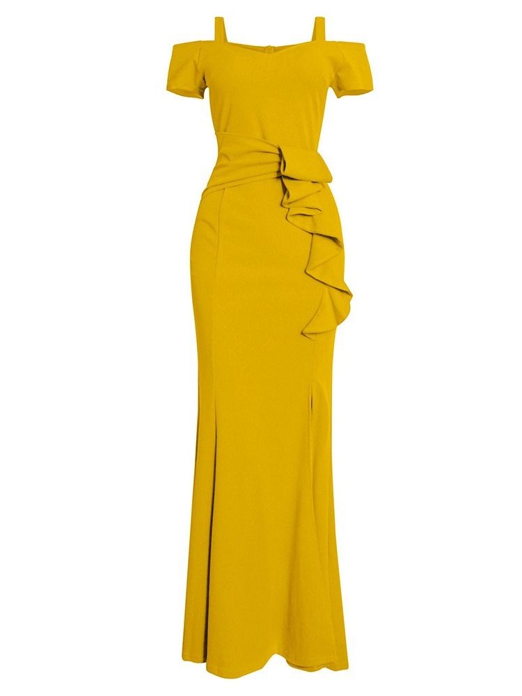 Kortärmad Delad Golvlång Fashion Bodycon-Klänning