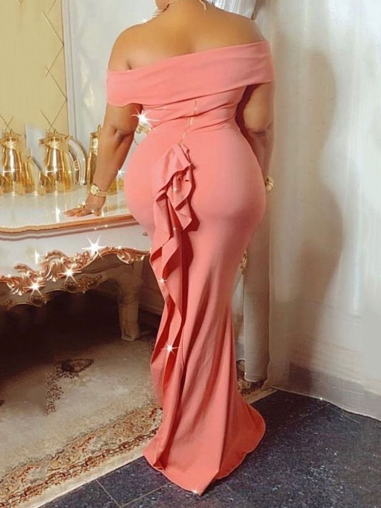 Kortärmad Golvlång Off Shoulder Vanlig Pulloverklänning