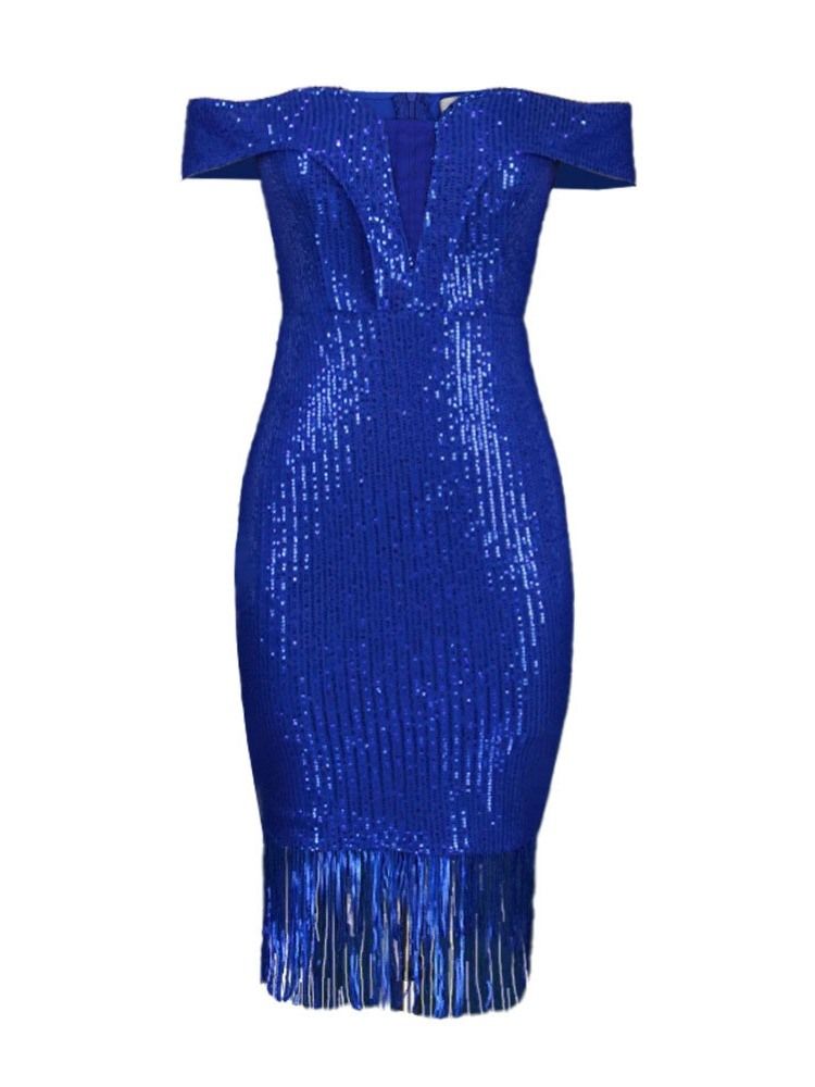 Kortärmad Knälånga Paljetter Bodycon High Waist Bodycon Klänning