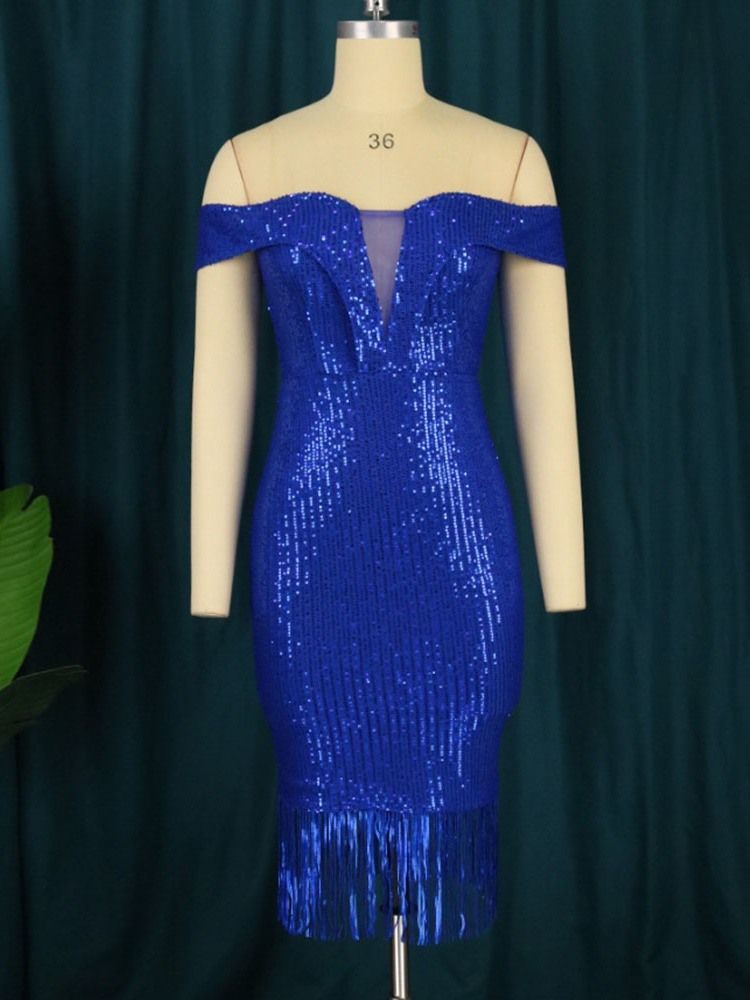Kortärmad Knälånga Paljetter Bodycon High Waist Bodycon Klänning