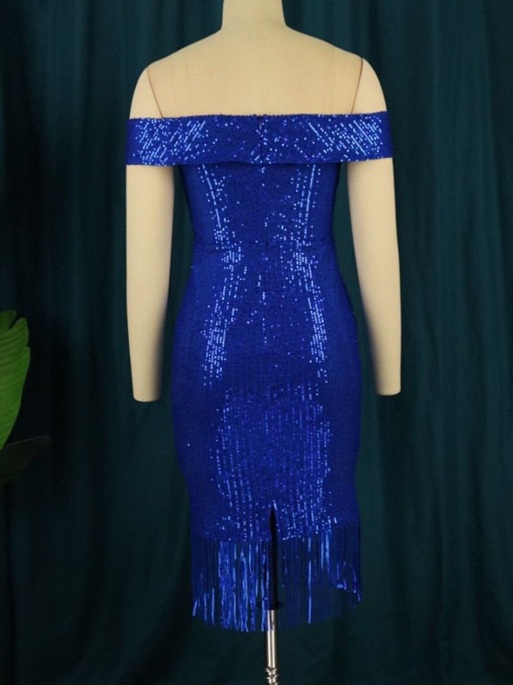 Kortärmad Knälånga Paljetter Bodycon High Waist Bodycon Klänning