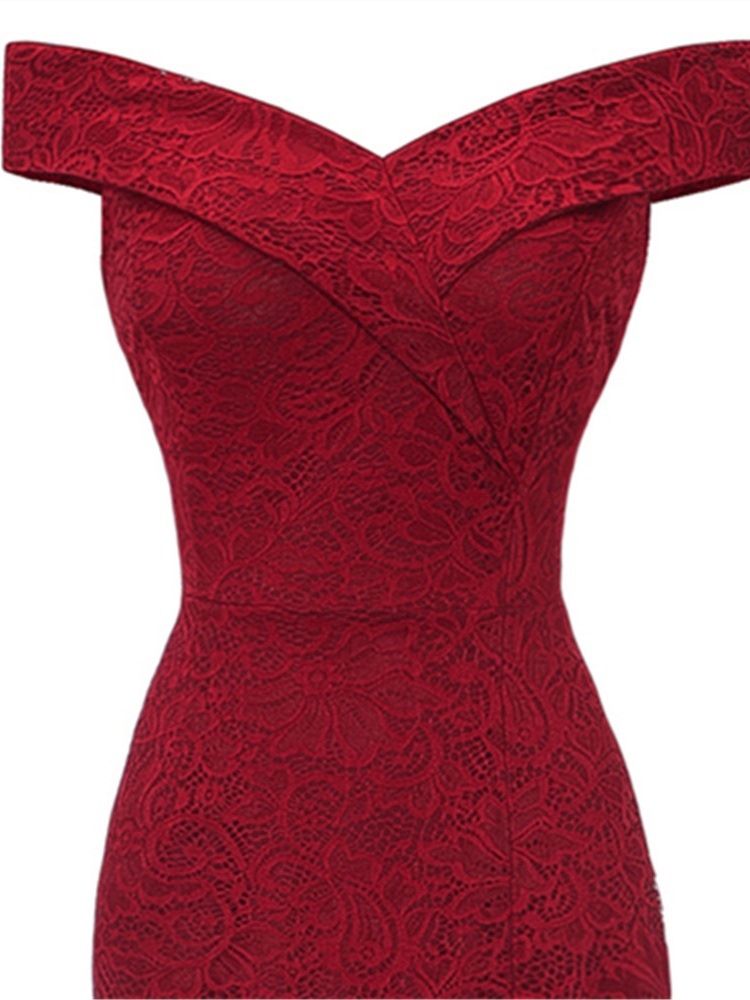 Kortärmad Off Shoulder Mid-Calf Western Klänning Med Hög Midja