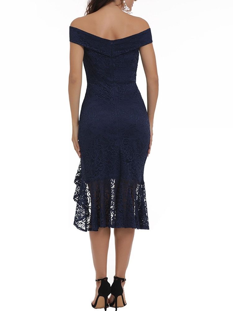 Kortärmad Off Shoulder Mid-Calf Western Klänning Med Hög Midja