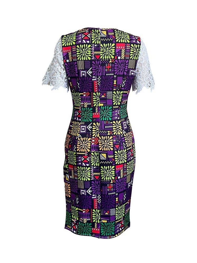 Kortärmad Patchwork Mid-Calf Fashion Bodycon Klänning