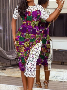 Kortärmad Patchwork Mid-Calf Fashion Bodycon Klänning