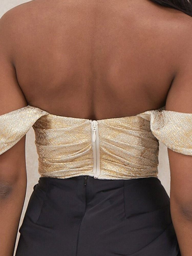 Kortärmad Rygglös Mid-Kalv Färgblock Asymmetrisk Bodycon-Klänning