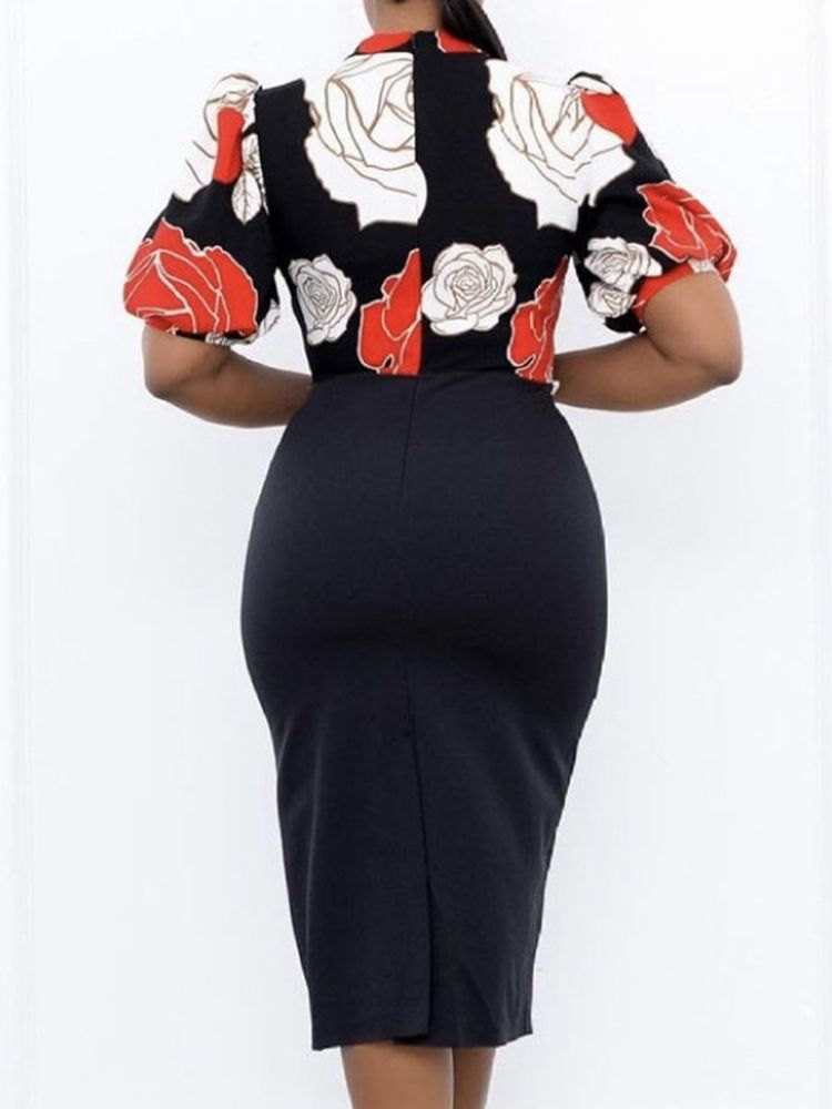 Kortärmad Stativkrage Split Color Block Bodycon Klänning