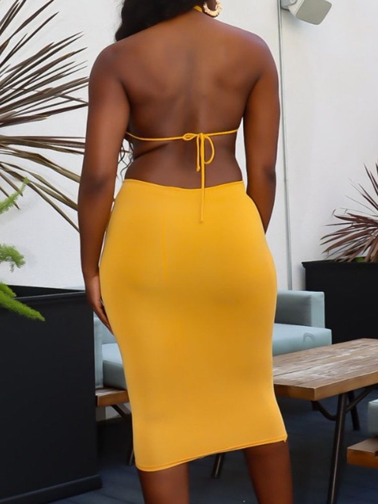 Kortärmad V-Ringad Asymmetrisk Plain Bodycon Klänning