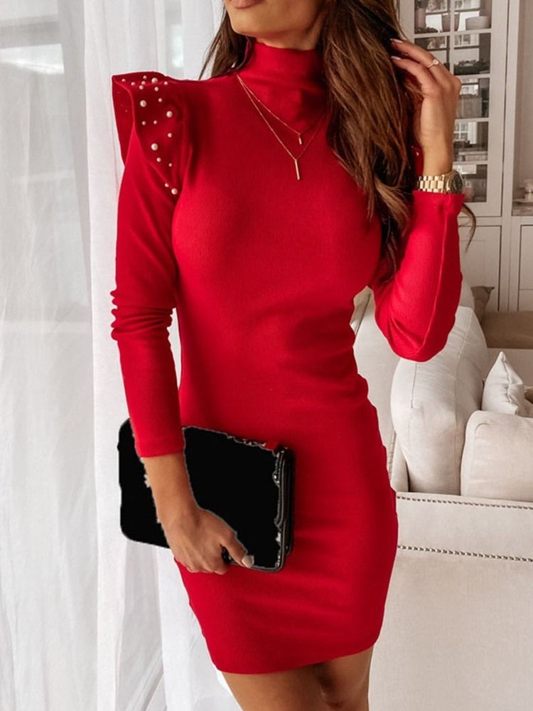 Långärmad Above Knee Bead Bodycon Vinterklänning
