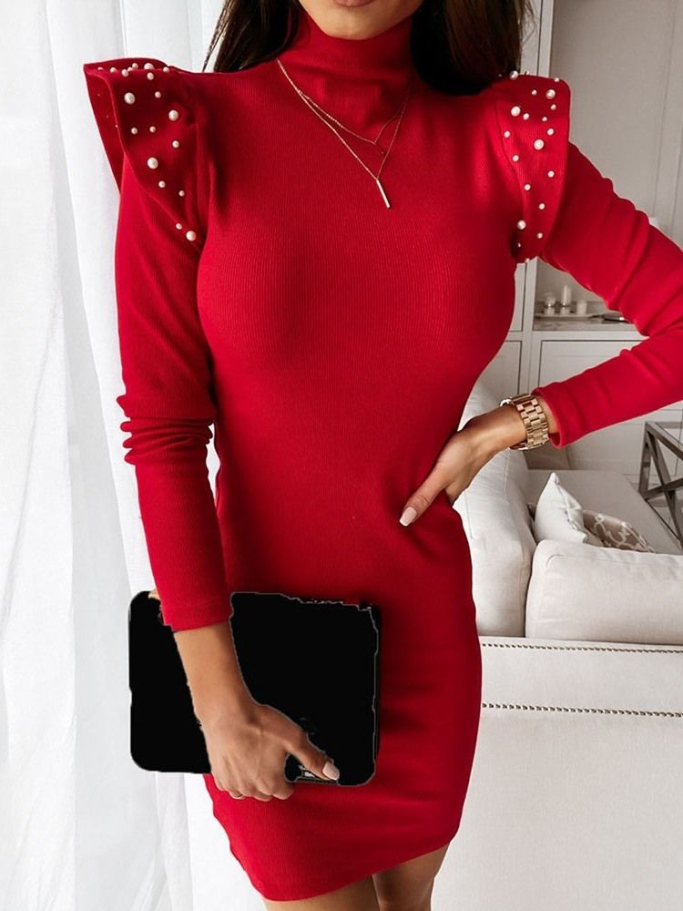 Långärmad Above Knee Bead Bodycon Vinterklänning