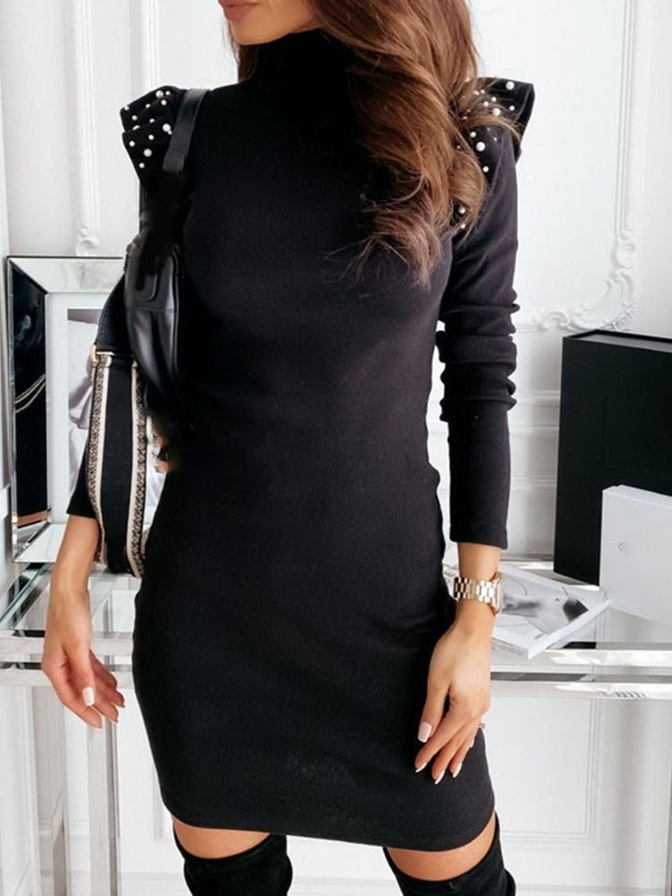Långärmad Above Knee Bead Bodycon Vinterklänning