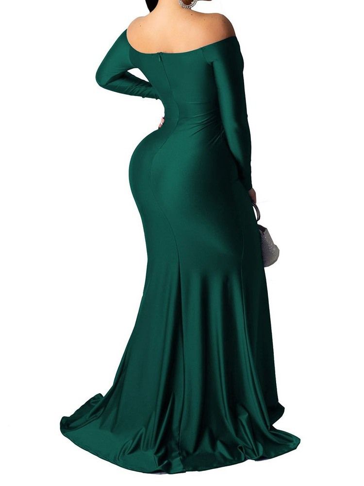 Långärmad Backless Golvlång Bodycon Maxiklänning Bröllopsgästklänning