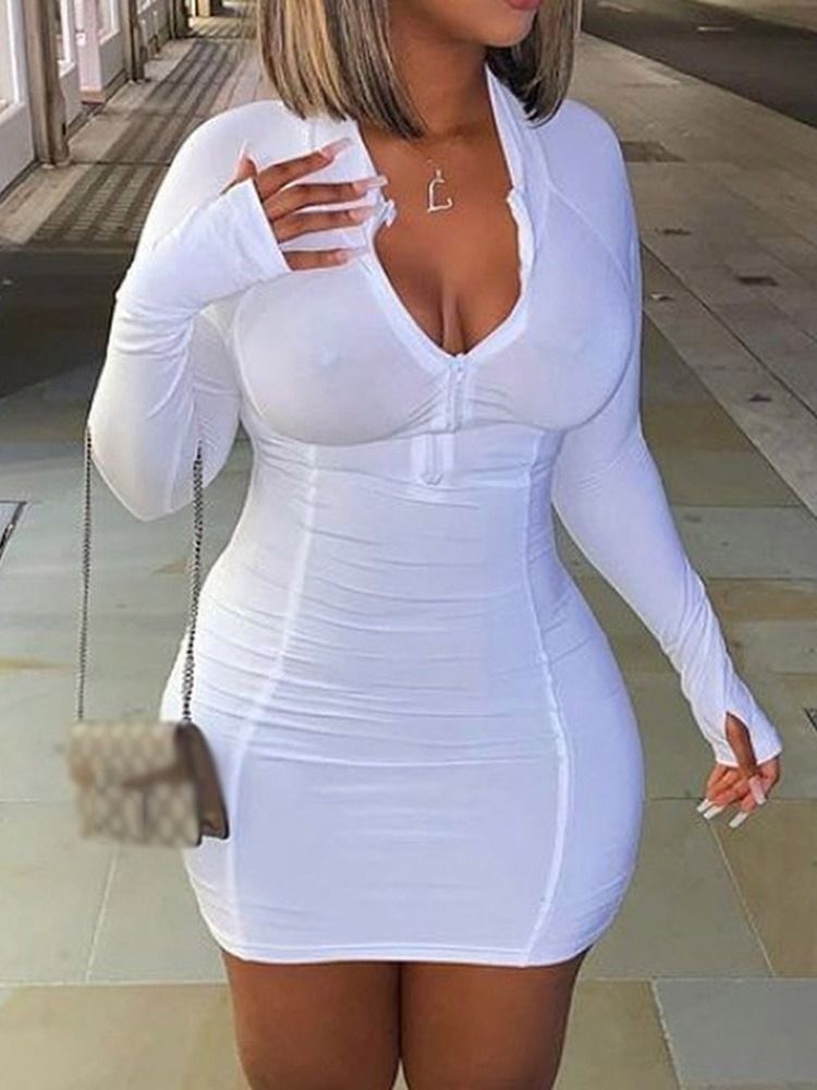 Långärmad Bodycon Sommarklänning Med Dragkedja Ovanför Knä