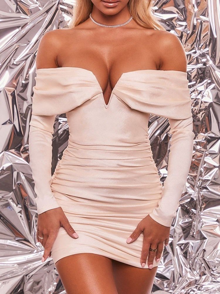 Långärmad Dragkedja Ovanför Knä Mode Bodycon Damklänning