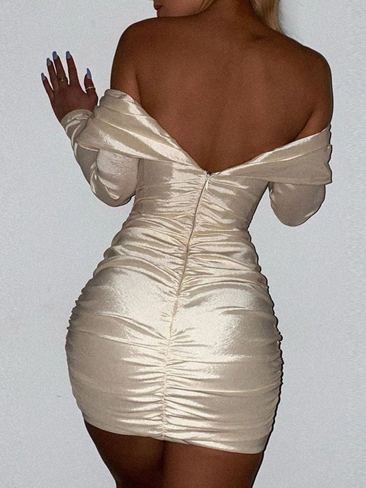 Långärmad Dragkedja Ovanför Knä Mode Bodycon Damklänning