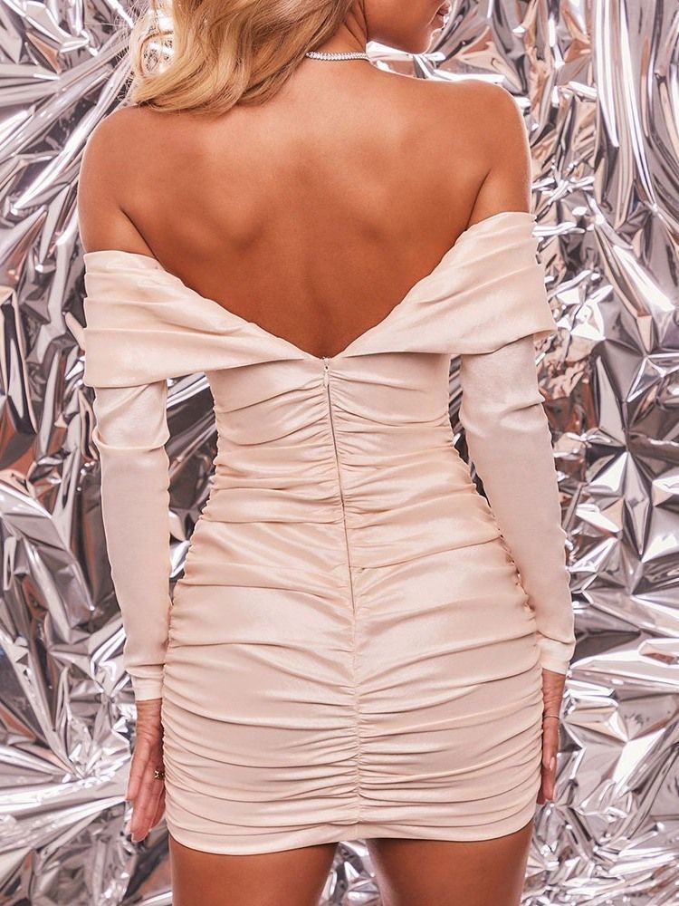 Långärmad Dragkedja Ovanför Knä Mode Bodycon Damklänning